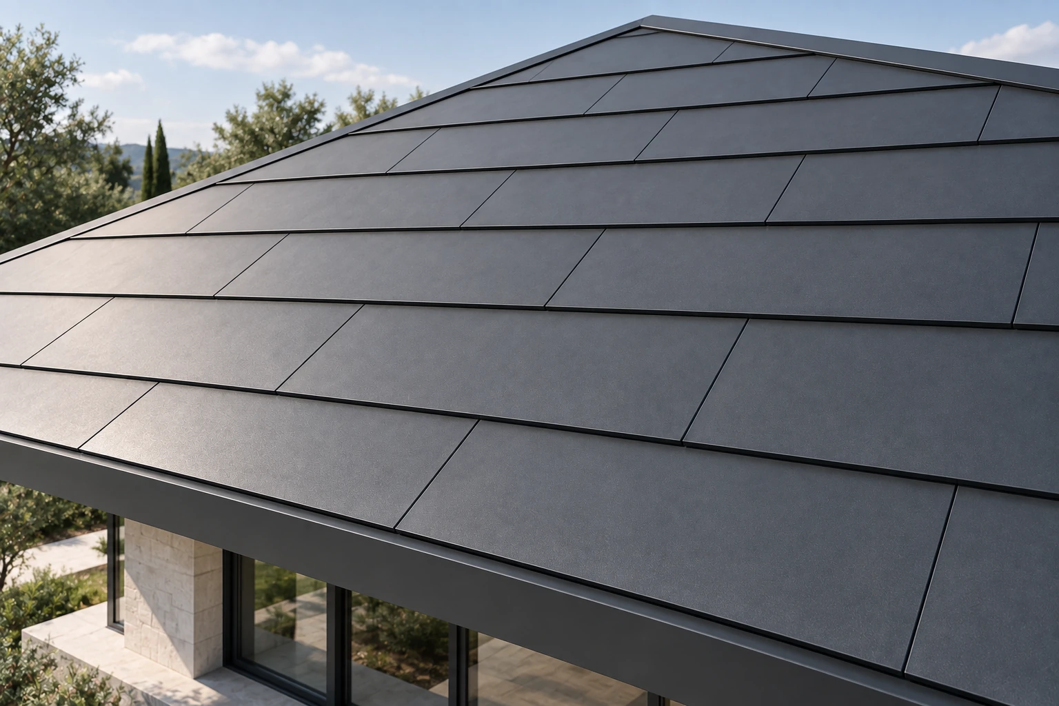 Overlapping metal roof application — AI-generated illustration